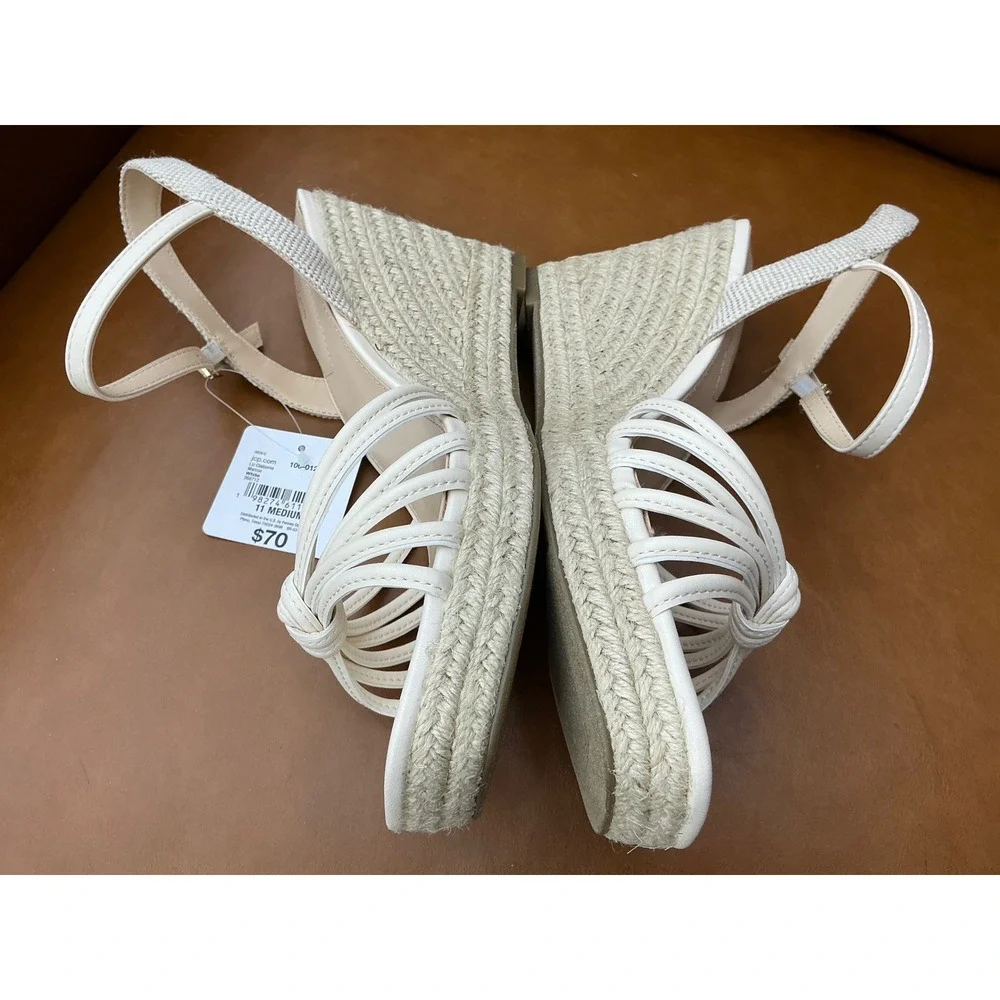 Liz Claiborne Marcos Wedge Sandals Womens 11 White New Espadrille Strappy